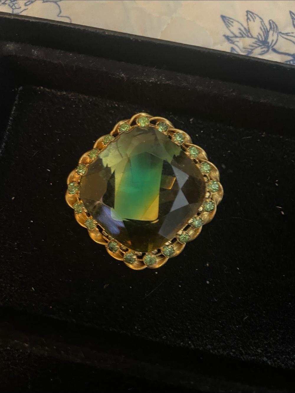 Gold-Tone Green Multi-Color Cushion Brooch with Emerald Accents
